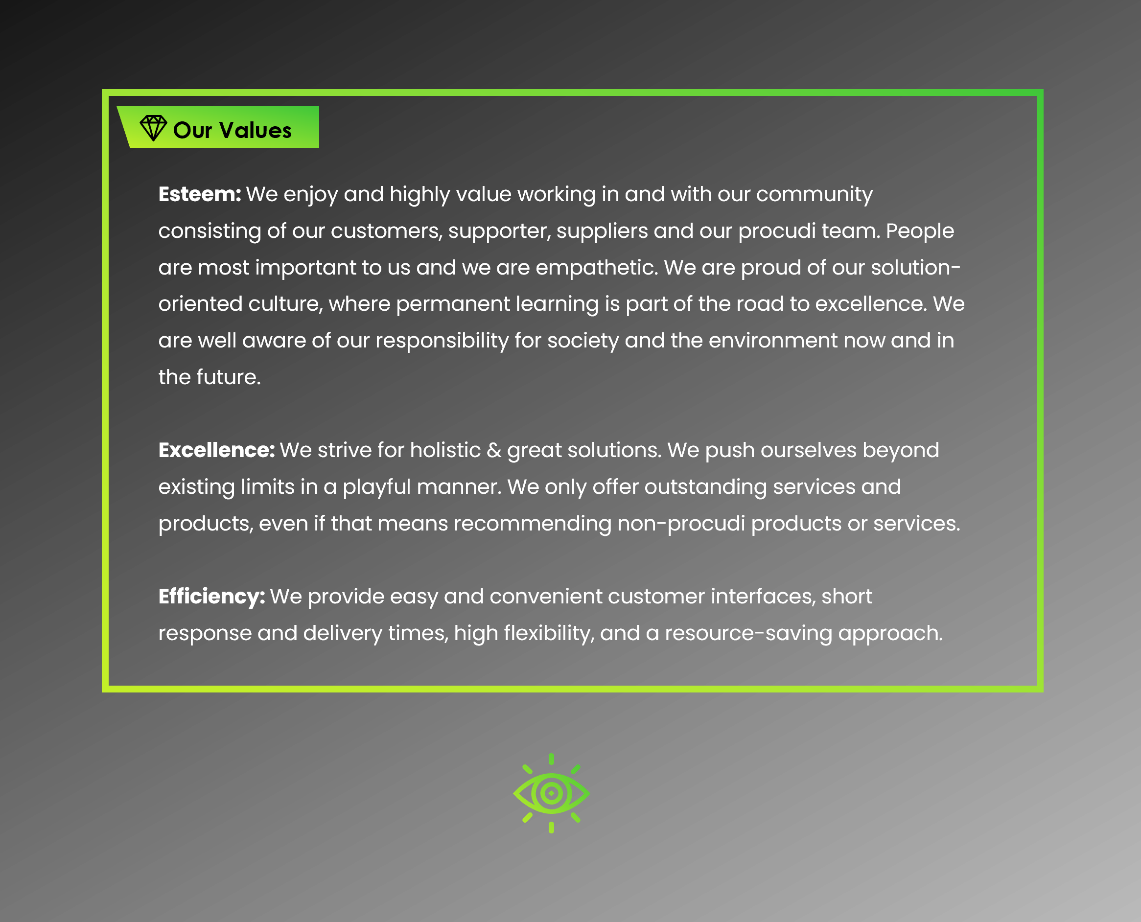 procudi values
